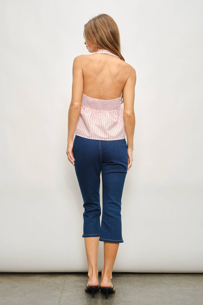 ALAN RUCHED STRIPED HALTER TOP