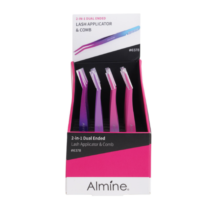 Almine 2 in 1 Dual Ended Comb & False Eyelash Applicator Tweezer 24ct Display Set