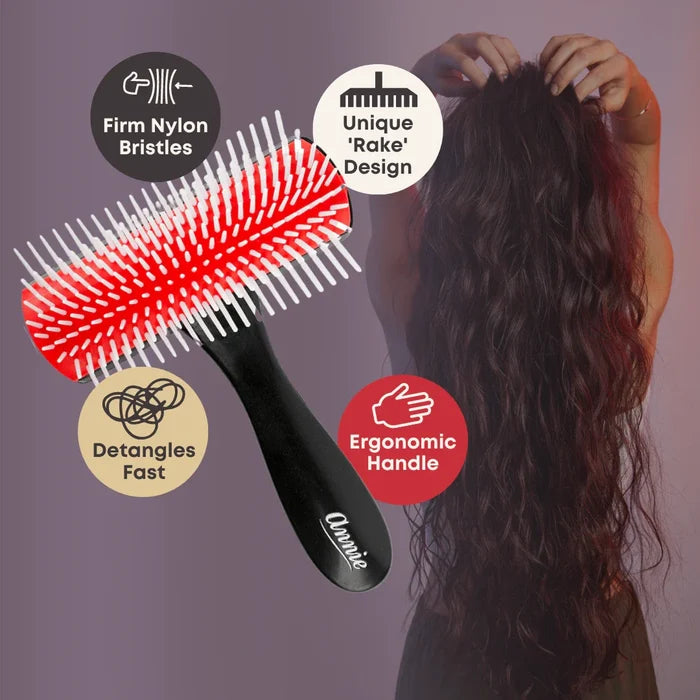 Annie Ergo Detangling Brush 9 Row, 1 Count, Black & Red