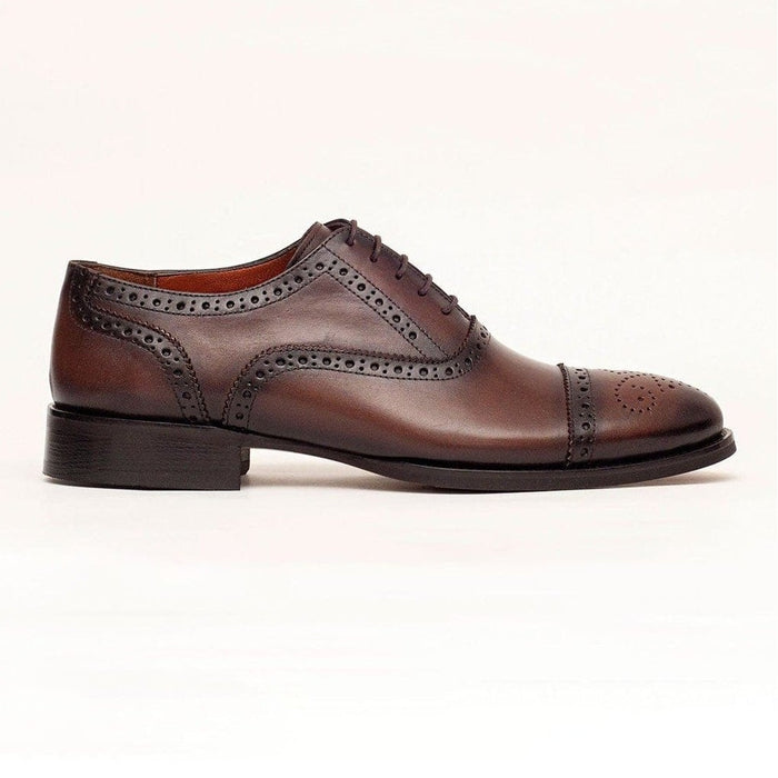 Ariston SHOES Ariston Mens Chestnut Brown Oxford Lace-up Leather Dress Shoes
