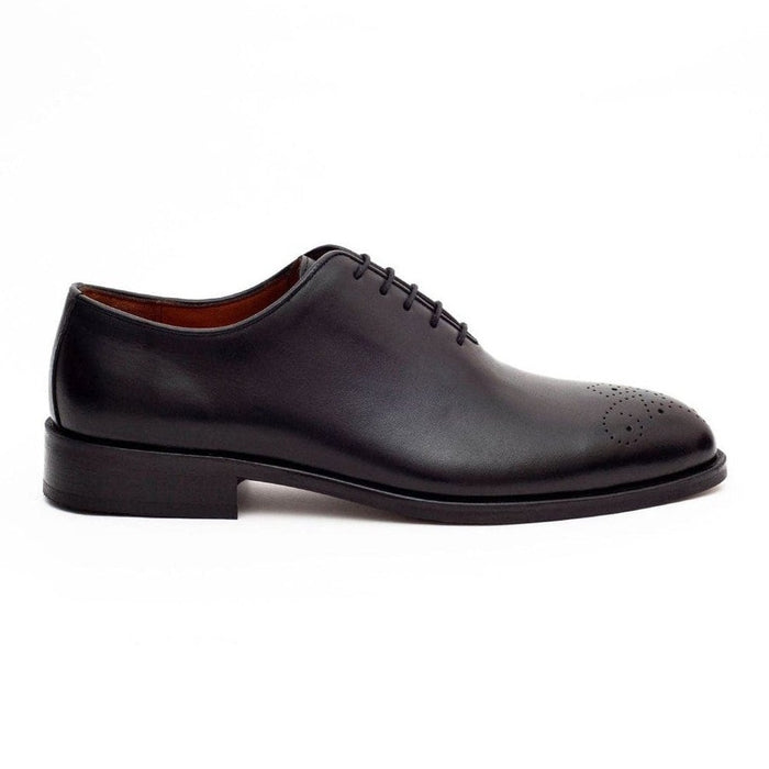 Ariston SHOES 9W Ariston Mens Solid Black Whole Cut Oxford Leather Dress Shoes