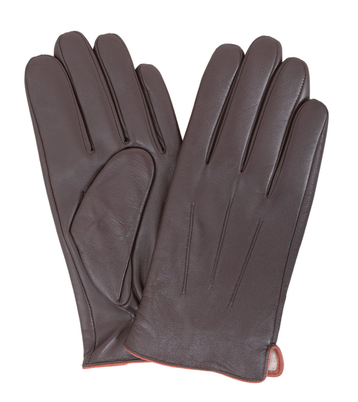 Ariston Ariston Mens Solid Brown Touch Screen Leather Gloves