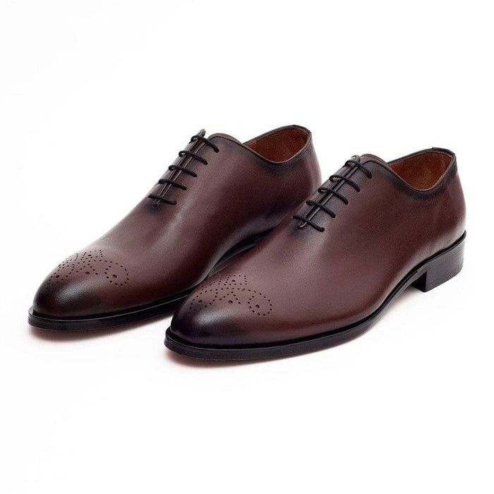 Ariston SHOES Ariston Mens Solid Chestnut Whole Cut Oxford Leather Dress Shoes