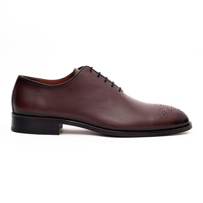 Ariston SHOES Ariston Mens Solid Chestnut Whole Cut Oxford Leather Dress Shoes