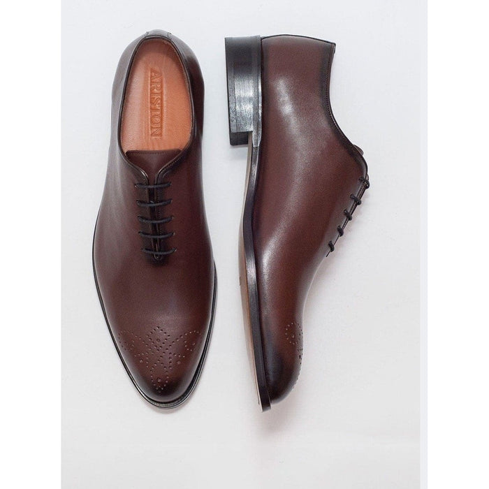 Ariston SHOES Ariston Mens Solid Chestnut Whole Cut Oxford Leather Dress Shoes
