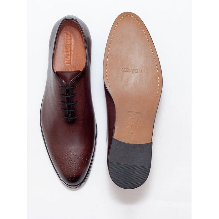 Ariston SHOES Ariston Mens Solid Chestnut Whole Cut Oxford Leather Dress Shoes