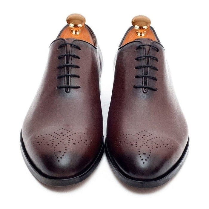 Ariston SHOES Ariston Mens Solid Chestnut Whole Cut Oxford Leather Dress Shoes