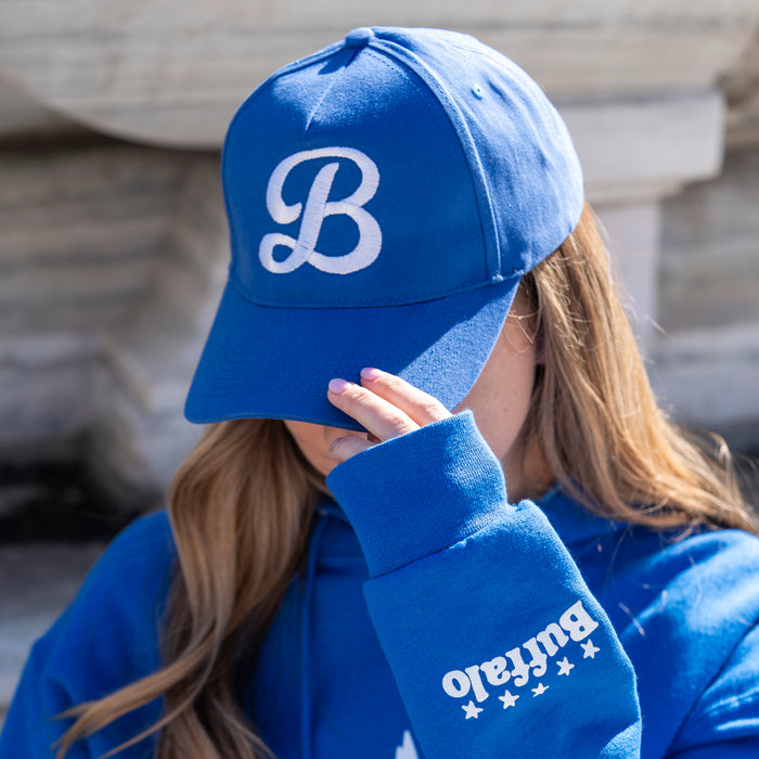 "B" With Buffalo City Seal Smiley Face Royal Cap