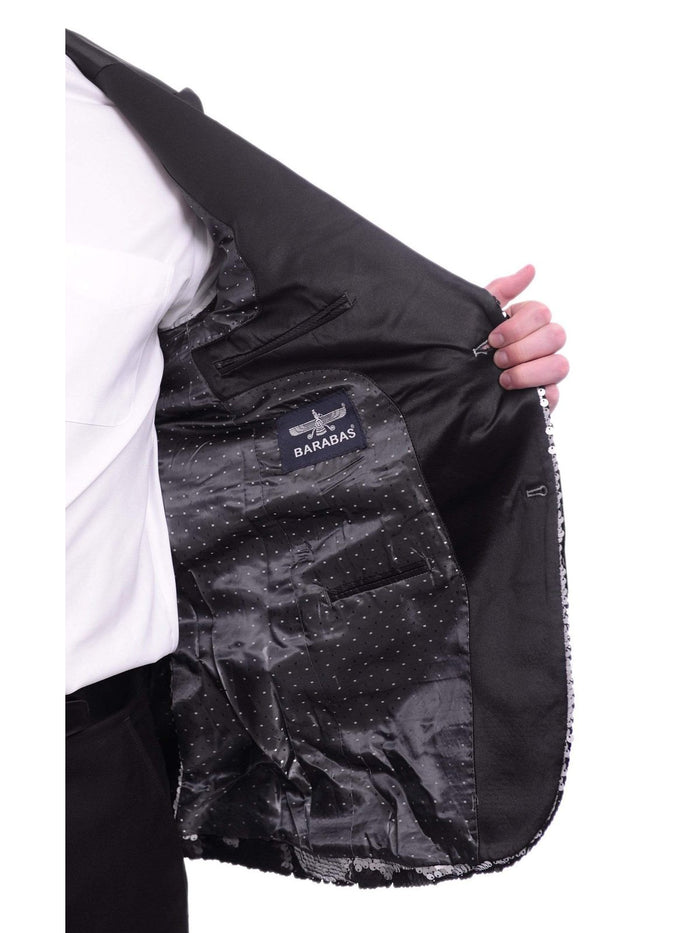 Barabas BLAZERS Barabas Extra Slim Black Silver Sequin Blazer Sportcoat With Satin Peak Lapels
