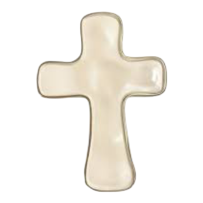 White ceramic cross on a white background