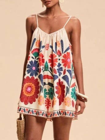 Boho Floral Spaghetti Strap Romper