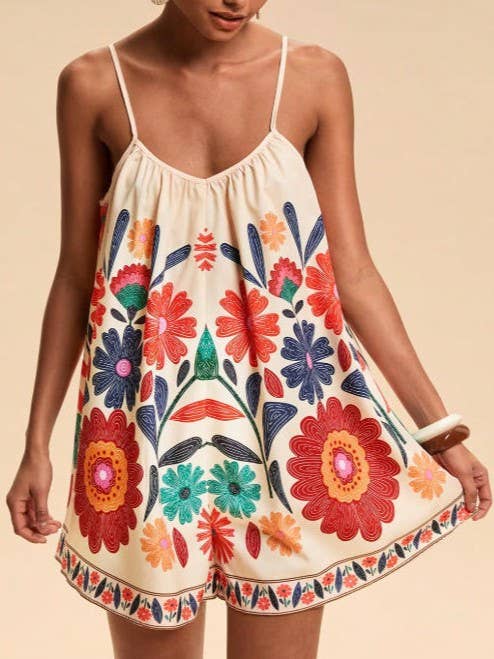 Boho Floral Spaghetti Strap Romper