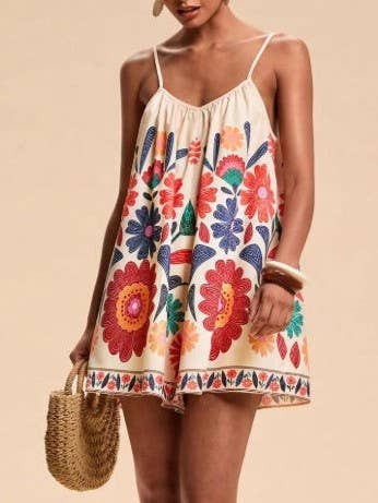 Boho Floral Spaghetti Strap Romper