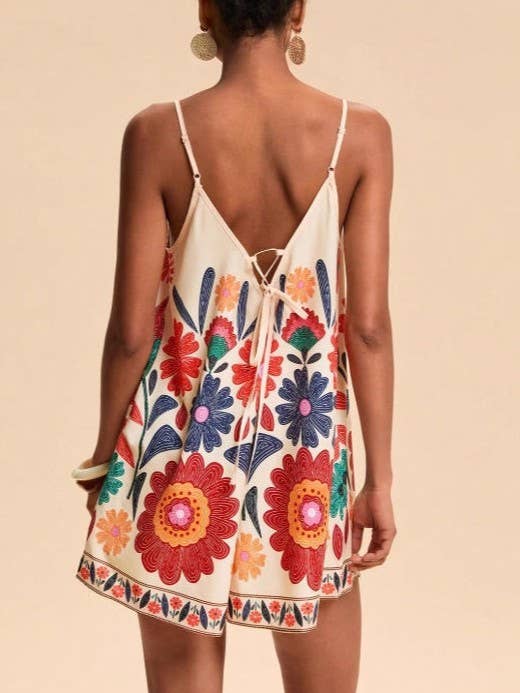 Boho Floral Spaghetti Strap Romper