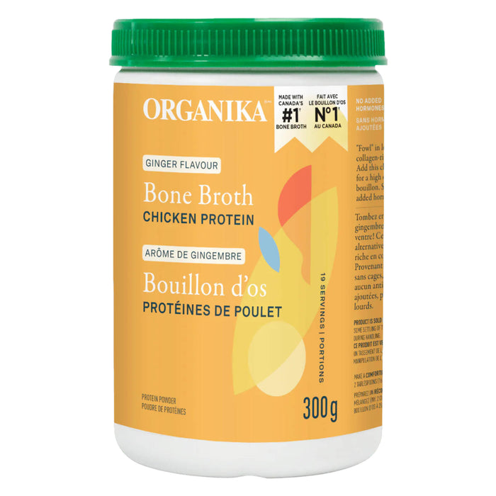 Tub of Organika BoneBroth ChickenProteinPowder Ginger 300Grams