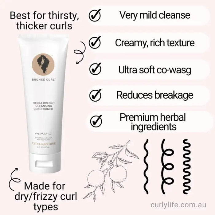 Bounce Curl Hydra Drench Cleansing Conditioner for thirsty, thick, dry curls with herbal ingredients