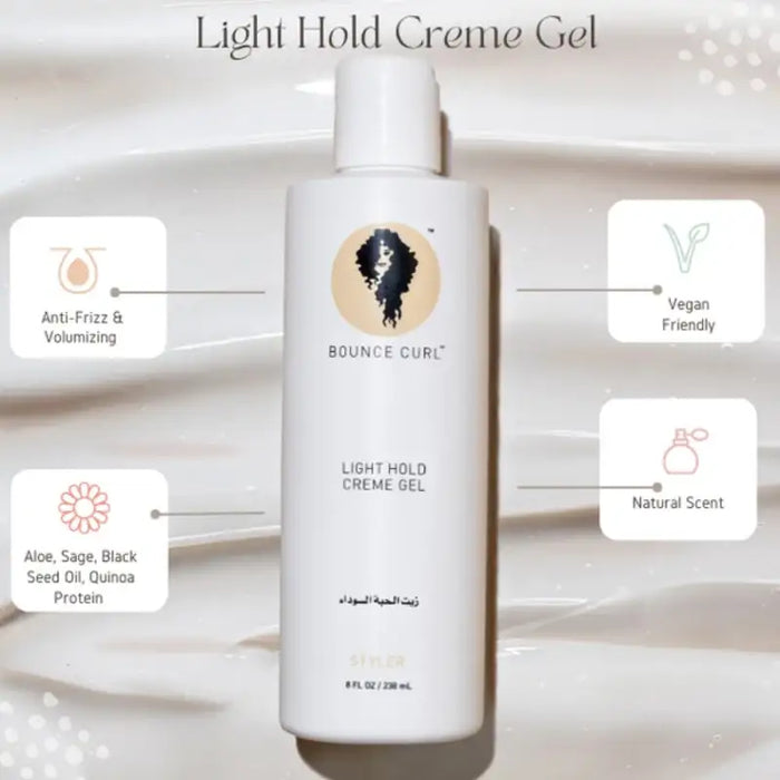 Bounce Curl Light Hold Creme Gel for anti-frizz, volumizing, vegan-friendly, natural scent curls