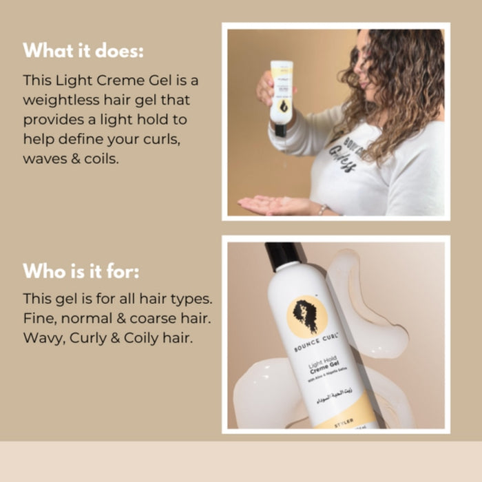 Woman applying lightweight curl defining gel for wavy, curly & coily hair types