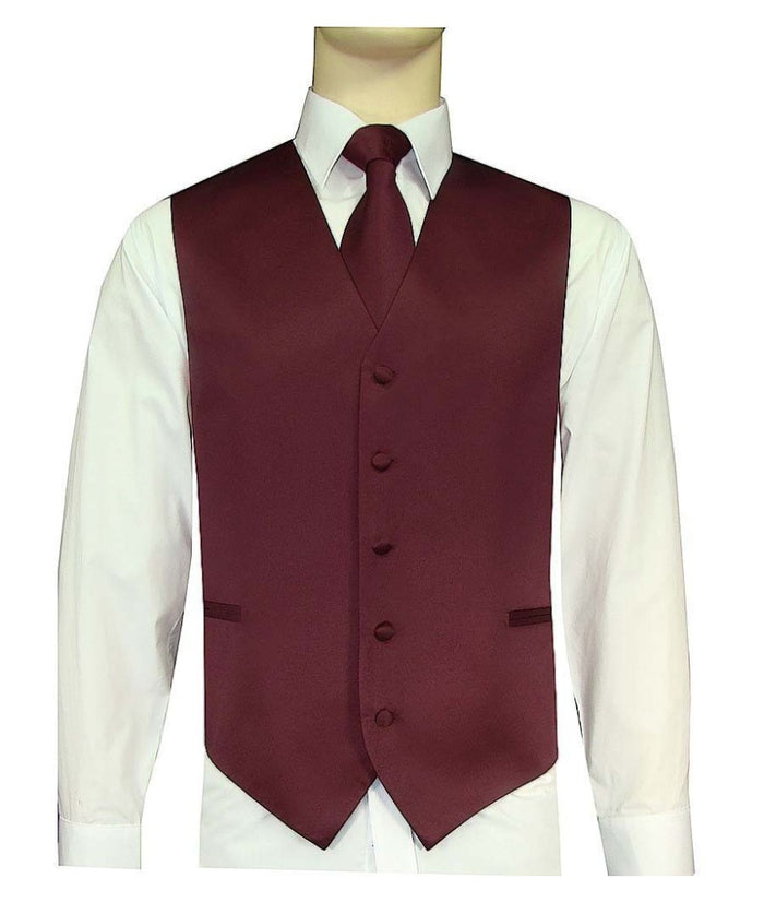 BQ Dark Burgundy Men's Satin Solid Vest-10TT