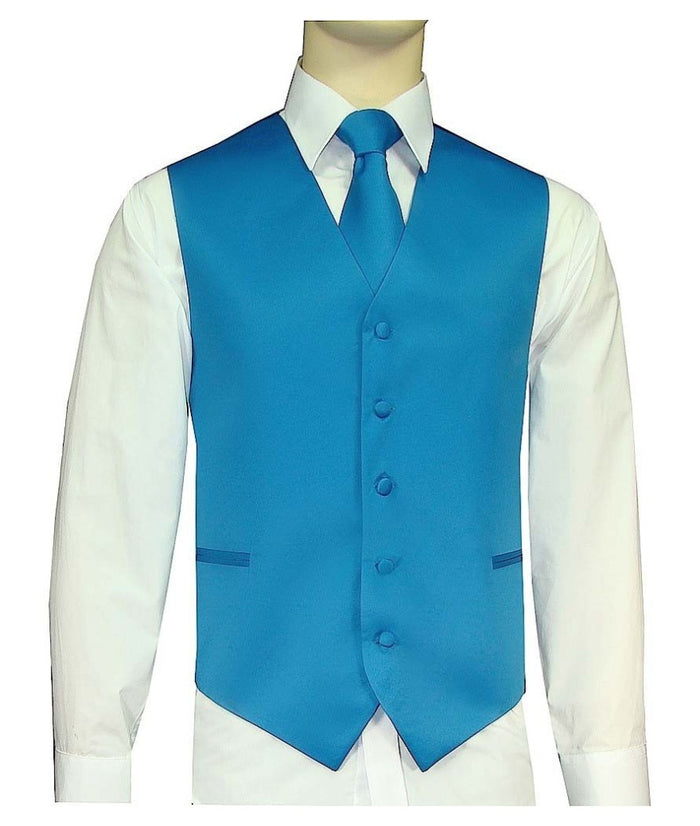 BQ French Blue Men's Satin Solid Vest-10M