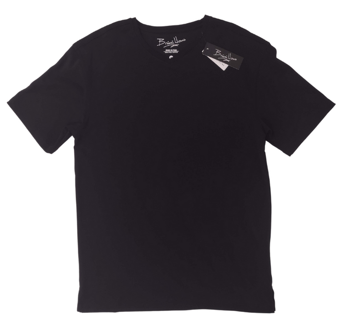 Briani Uomo Mens Black Short Sleeve V Neck 100% Pima Cotton Casual Shirt