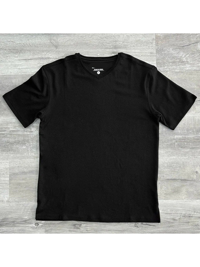 Briani Uomo Mens Black Short Sleeve V Neck 100% Pima Cotton Casual Shirt