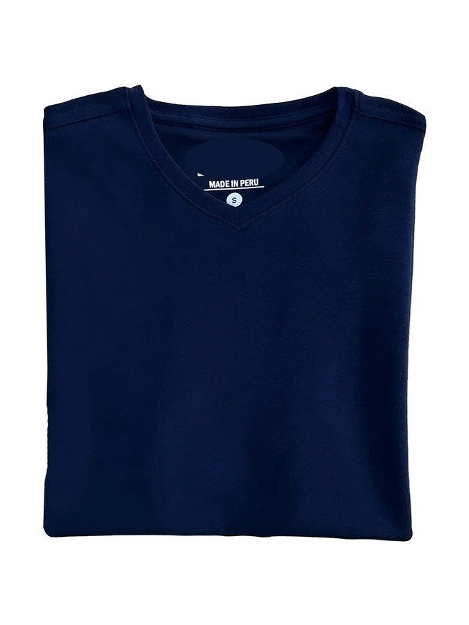 Briani Uomo Mens Navy Blue Short Sleeve V Neck 100% Pima Cotton Casual Shirt