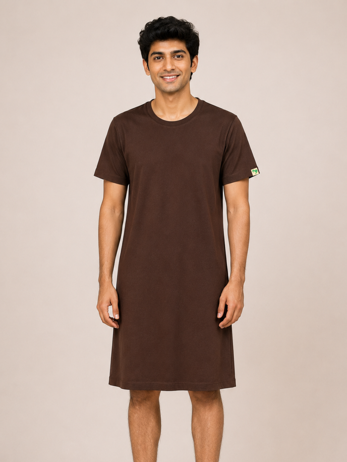 BROWN ROUND NECK PATIENT DRESS FOR MEN