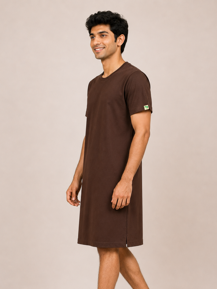 BROWN ROUND NECK PATIENT DRESS FOR MEN