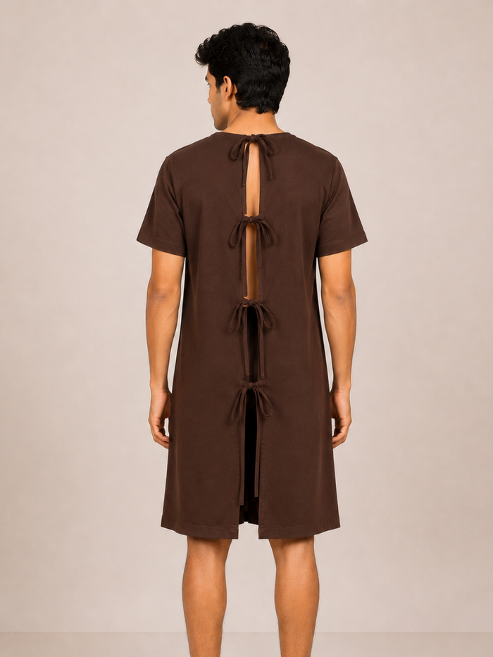 BROWN ROUND NECK PATIENT DRESS FOR MEN