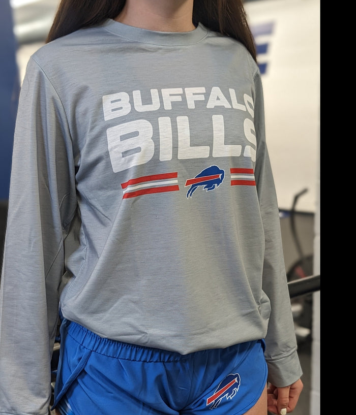 Buffalo Bills Wordmark With Logo Ash Gray Rash Guard Long Sleeve Shirt