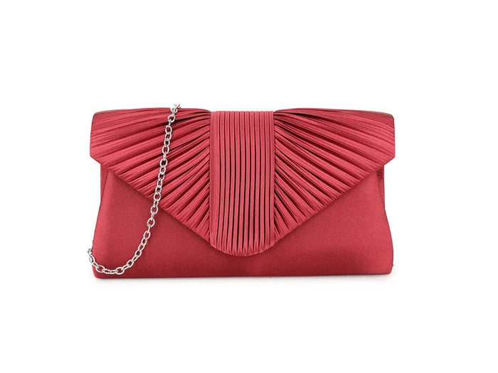 Burgundy Red Satin Ruffled Clutch Bag