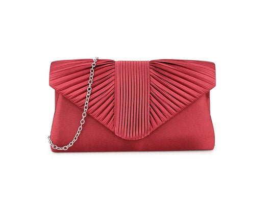 Burgundy Red Satin Ruffled Clutch Bag