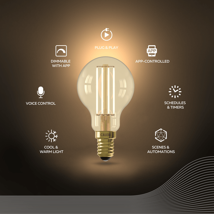 Calex Smart LED Bulb - 2 Pack - E14 - P45 - CCT - Gold