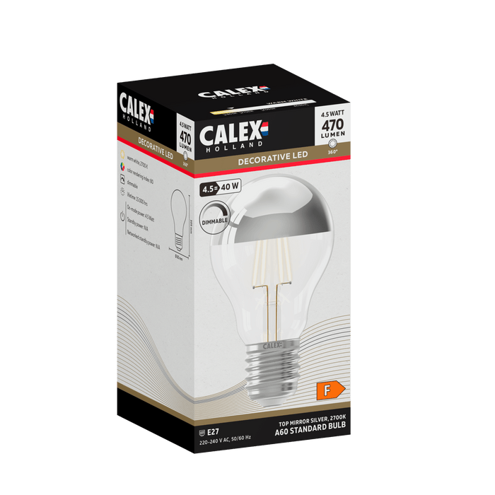 Calex Top Mirror Bulb - E27 - Filament - A60 - Chrome