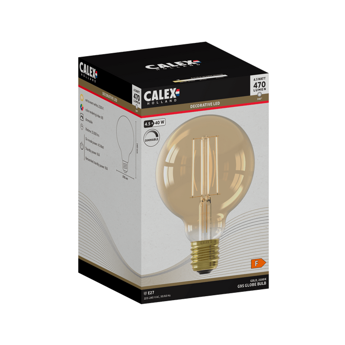 Calex Warm Filament LED Bulb - E27 - G95 - Gold