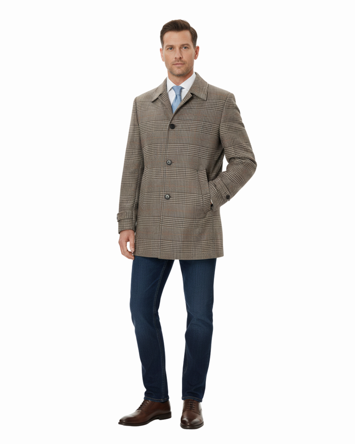 Canuti By Steven Land Mens Brown Plaid 100% Wool Overcoat - The Suit Depot