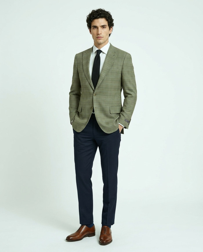 Canuti By Steven Land Mens Taupe Plaid Modern Fit Peak Lapel 2 Button Blazer Sportcoat - The Suit Depot