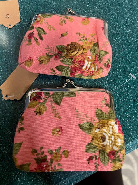 Canvas Mini Coin Pouch Rose Vintge Pattern, Mini Coin Purse