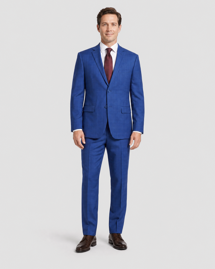Caravelli Blue Plaid Notch Lapel Slim Fit 2-Button Suit - The Suit Depot