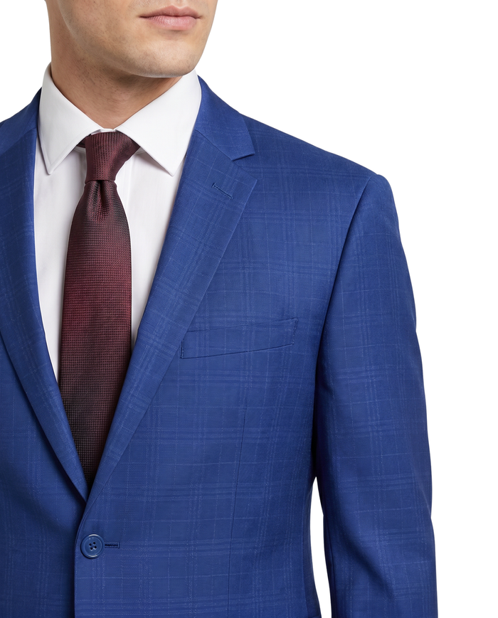 Caravelli Blue Plaid Notch Lapel Slim Fit 2-Button Suit - The Suit Depot
