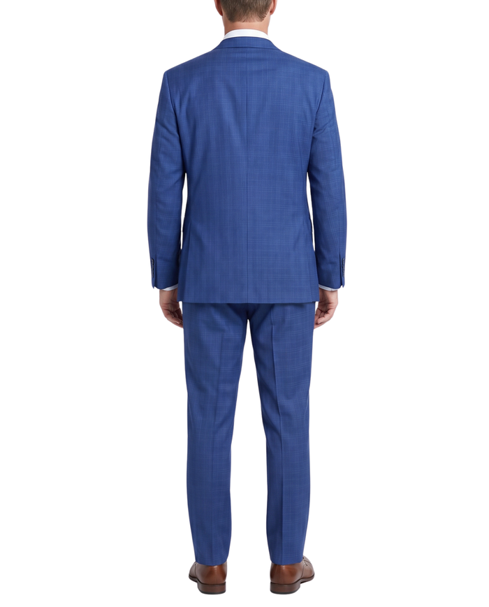 Caravelli Blue Plaid Notch Lapel Slim Fit 2-Button Suit - The Suit Depot
