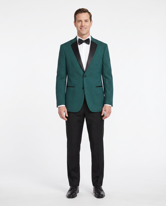 Caravelli Emerald Green Slim Fit Satin Notch Lapel 2-Button Tuxedo Suit - The Suit Depot