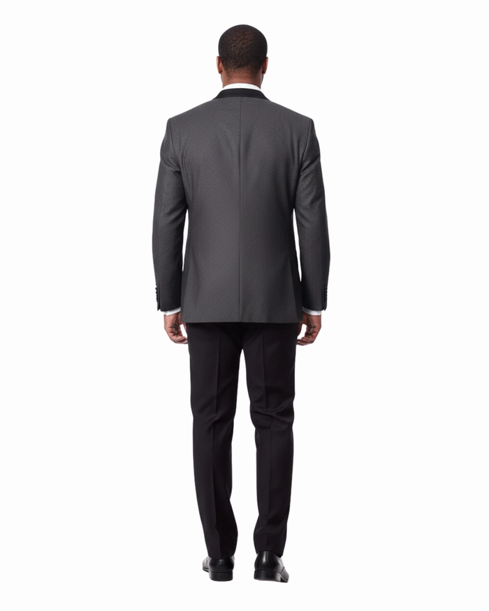 Caravelli Mens Black Pindot Slim Fit 3 Piece Tuxedo Suit With Satin Lapels - The Suit Depot