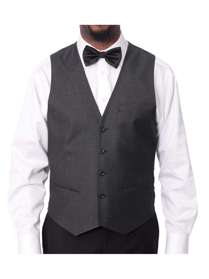 Caravelli TWO PIECE SUITS Caravelli Mens Black Pindot Slim Fit 3 Piece Tuxedo Suit With Satin Lapels