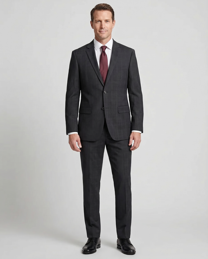 Caravelli Mens Black Plaid Slim Fit 2-Button Suit - The Suit Depot