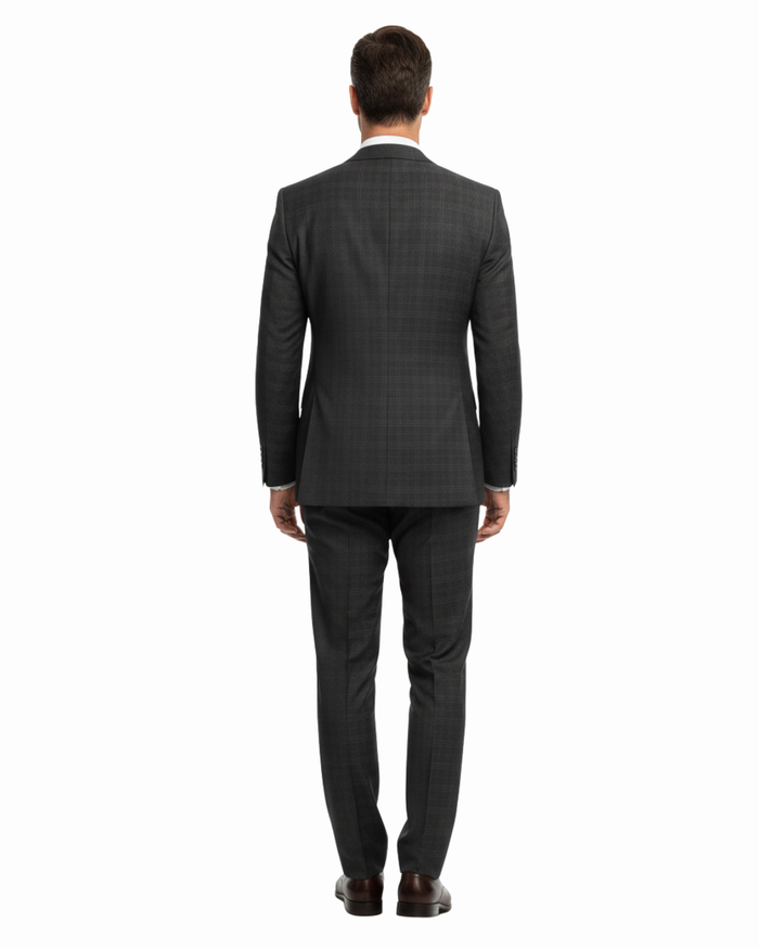 Caravelli Mens Black Plaid Slim Fit 2-Button Suit - The Suit Depot
