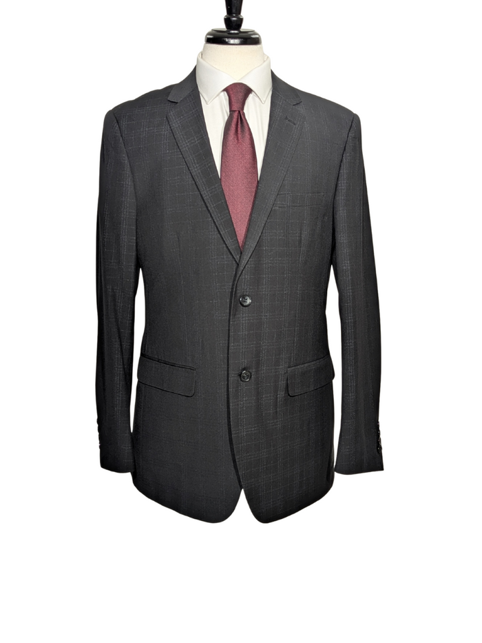 Caravelli Mens Black Plaid Slim Fit 2-Button Suit - The Suit Depot