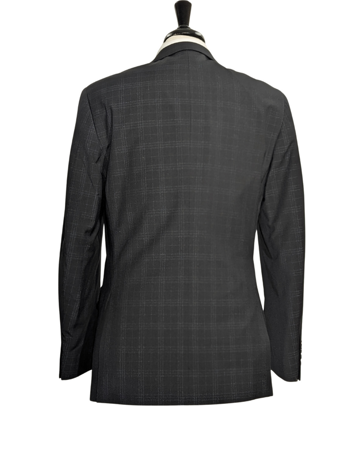Caravelli Mens Black Plaid Slim Fit 2-Button Suit - The Suit Depot