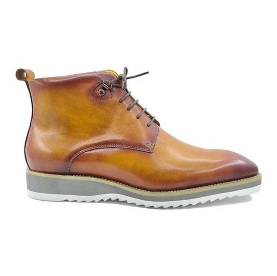 Carrucci SHOES Carrucci Mens Cognac Burnished Lace-Up Boot